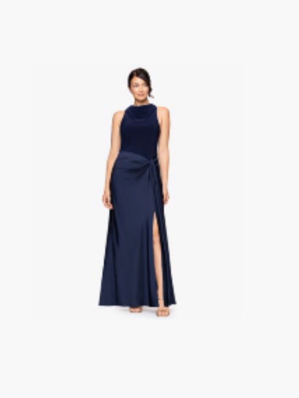 Betsy & Adam Navy Sleeveless Draped Maxi Dress